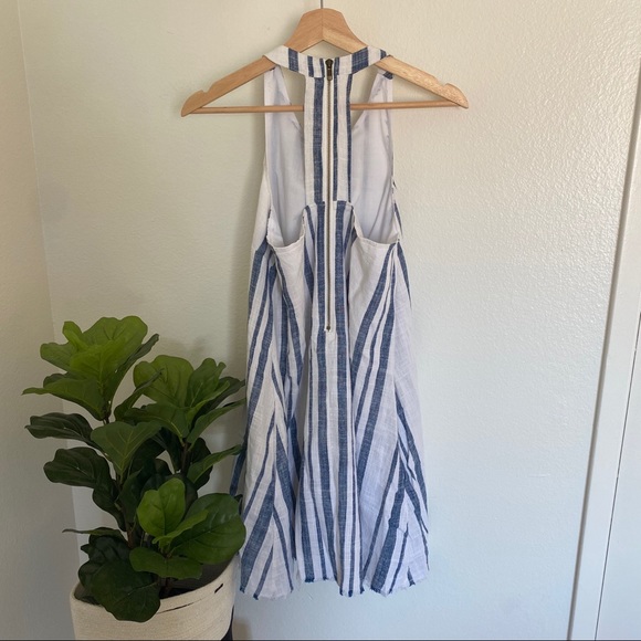 JustFab Linen Blend Blue White Stripe Dress Small - Picture 9 of 9